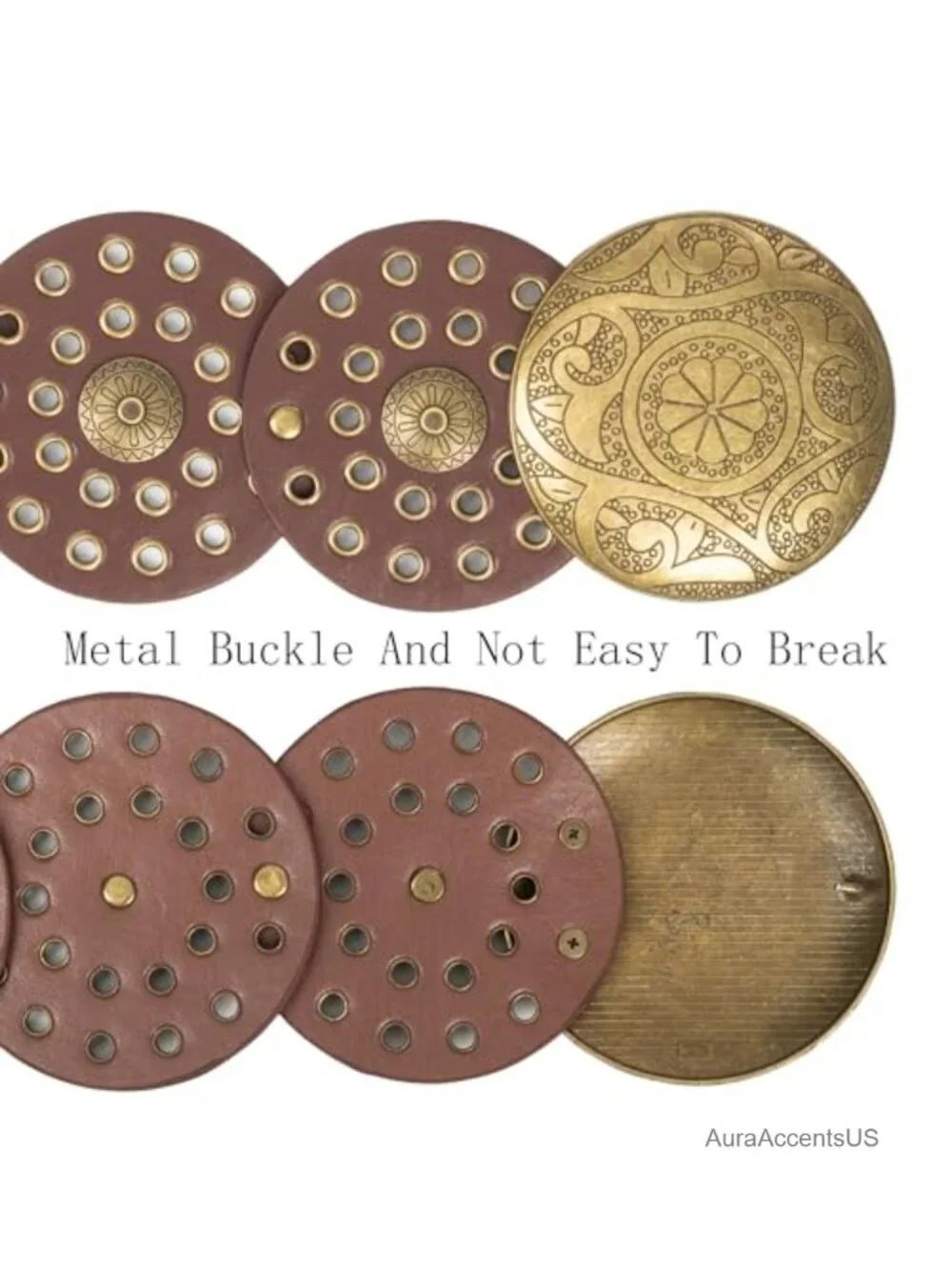 Wide Western Disc Belt Cowgirl Boho PU Leather Concho Belt for Jeans Dress